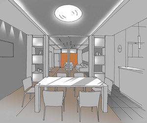 Заказать  online личный Блиц-дизайн-проект интерьеров жилого пространства в г. Черкассы  . Кухня-столовая 26,5 м2